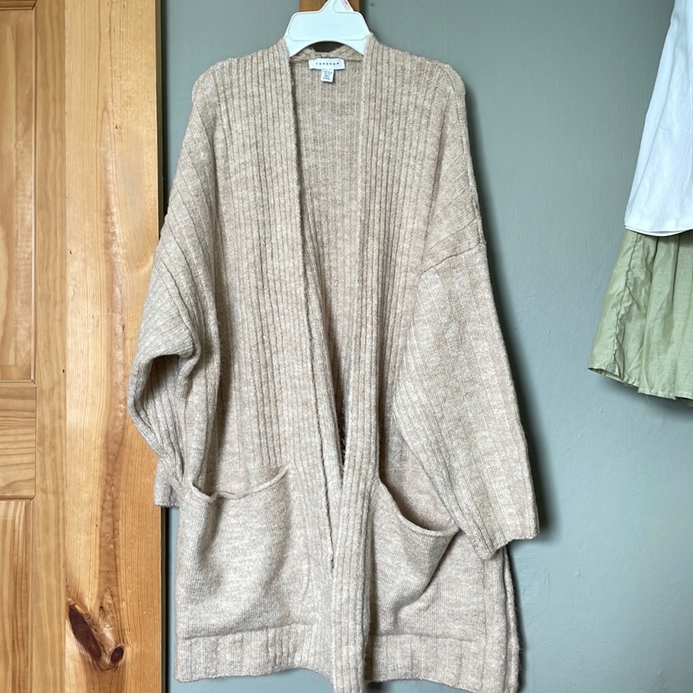 Fuzzy long, oversized open cardigan with pockets